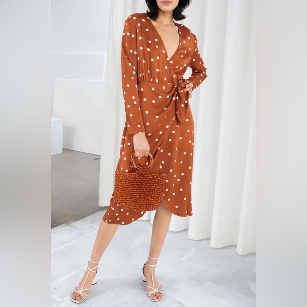 & Other Stories Sienna Brown Polka Dot Long Sleeve Dress, Size 6 🧡